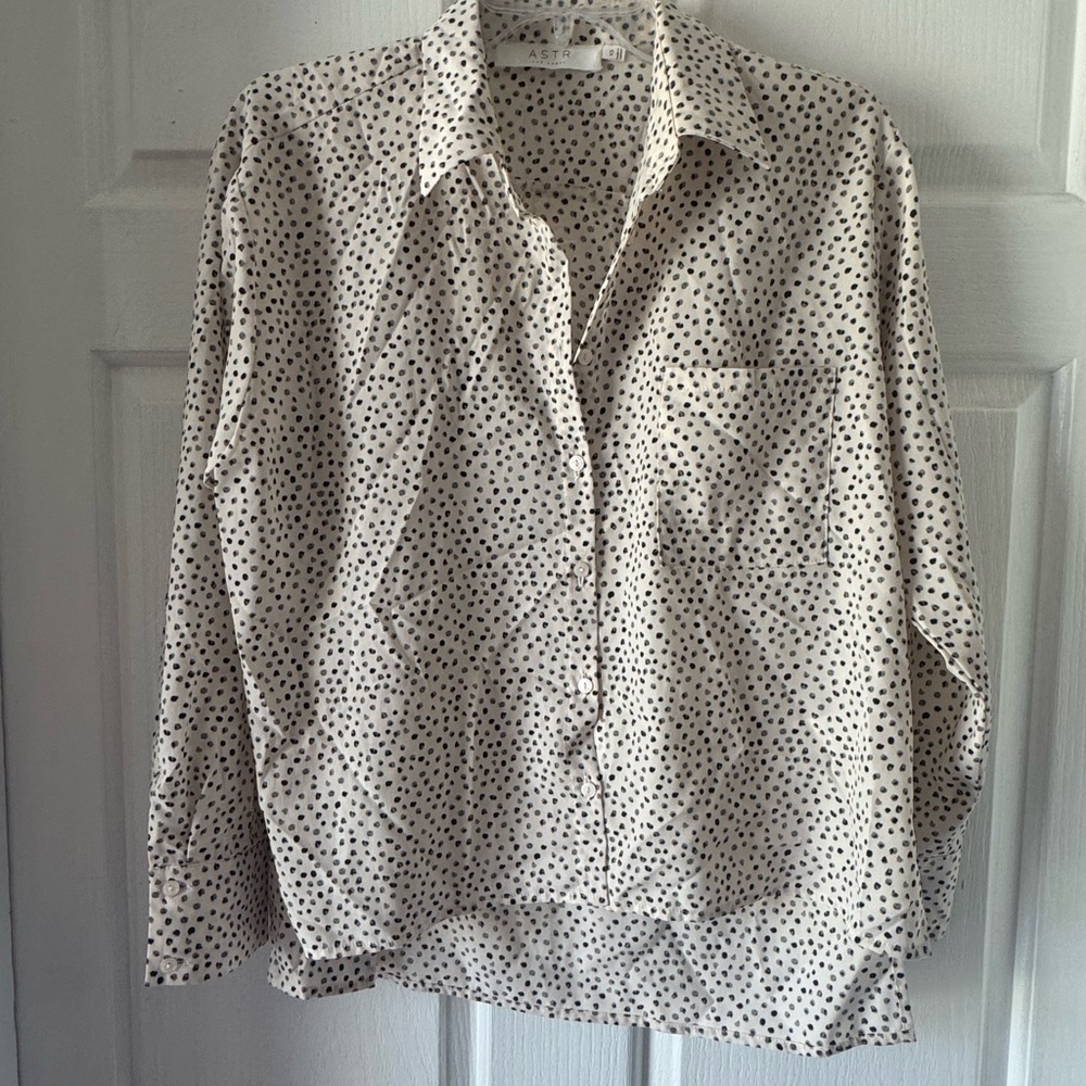 ASTR the Label white button up shirt with dots